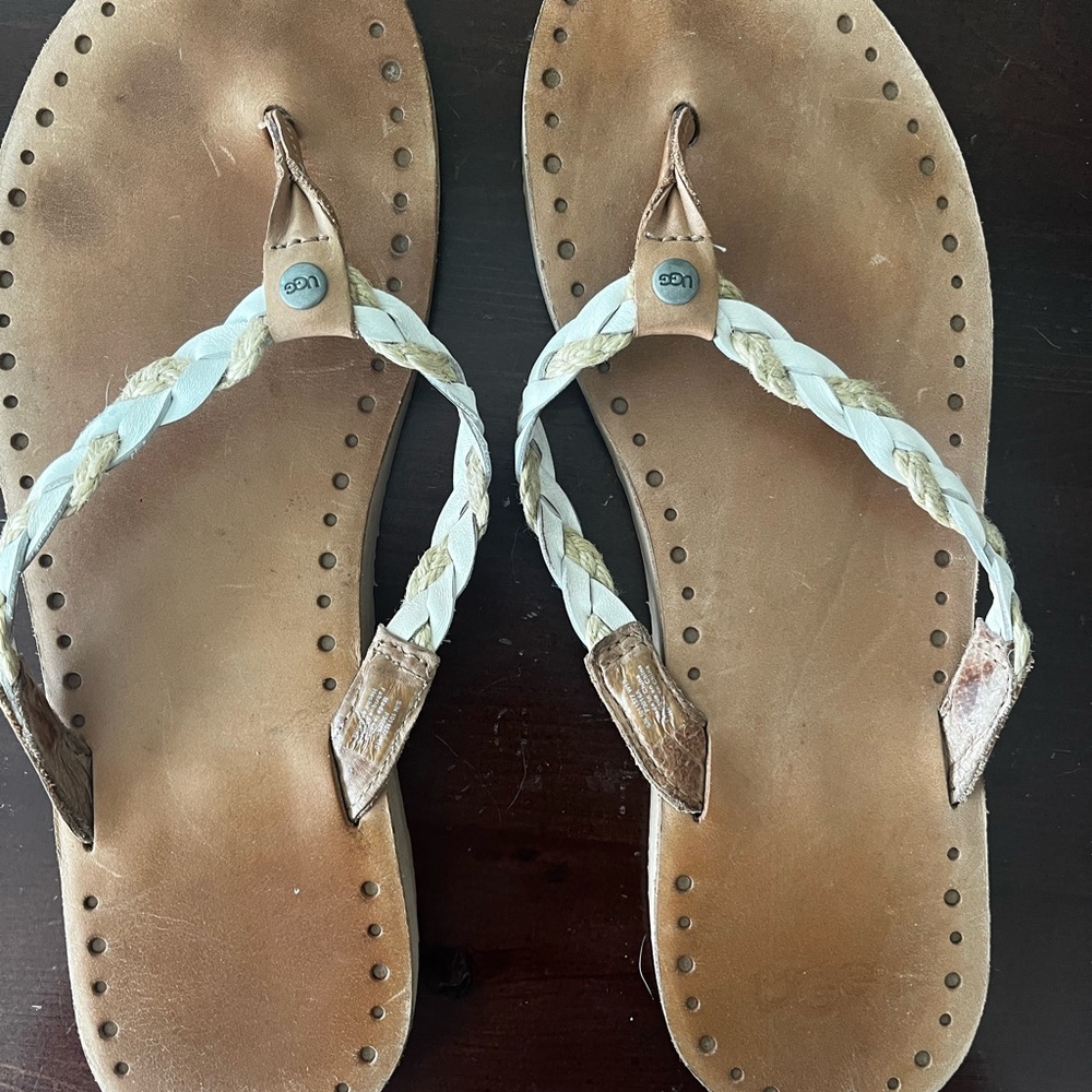 UGG Women's Braided Tan and Cream Sandals